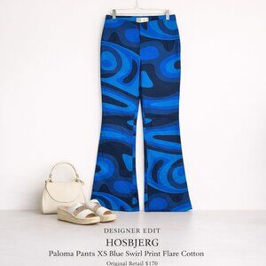 Hosbjerg Paloma Pants XS Blue Swirl Print High Waist Flare Cotton